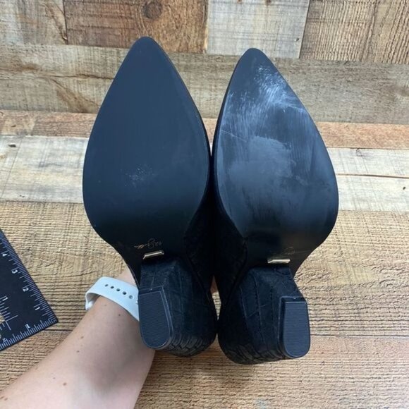 42 Gold Black Croc Slingback Mules Ankle Booties Womens 7.5M Pointed‎ Toe - Picture 12 of 13